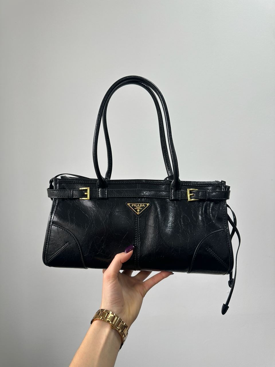 Prada Medium Leather Handbag Black - 4