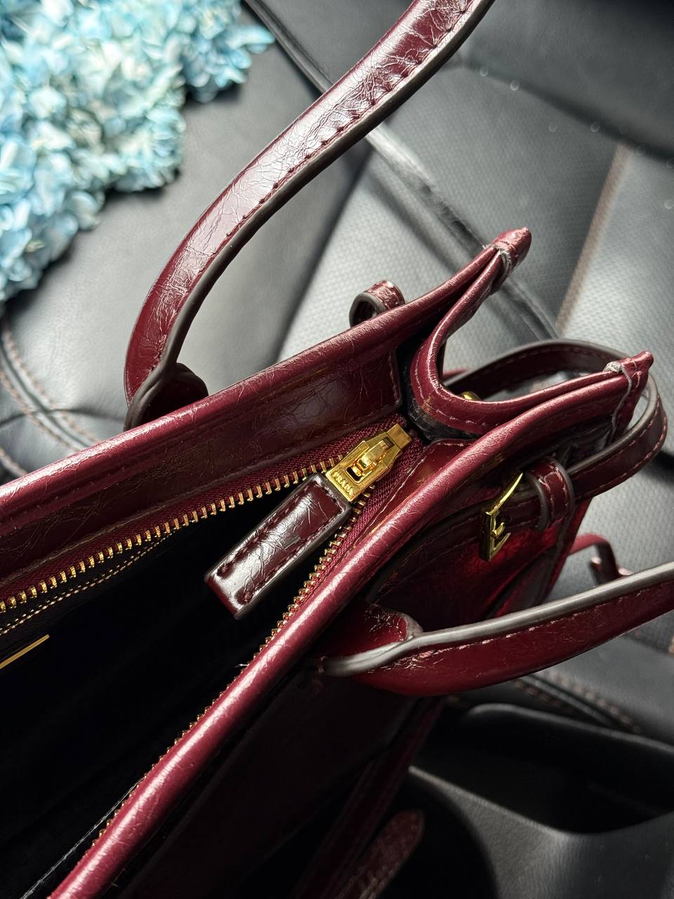 Prada Medium Leather Handbag Burgundy - 14