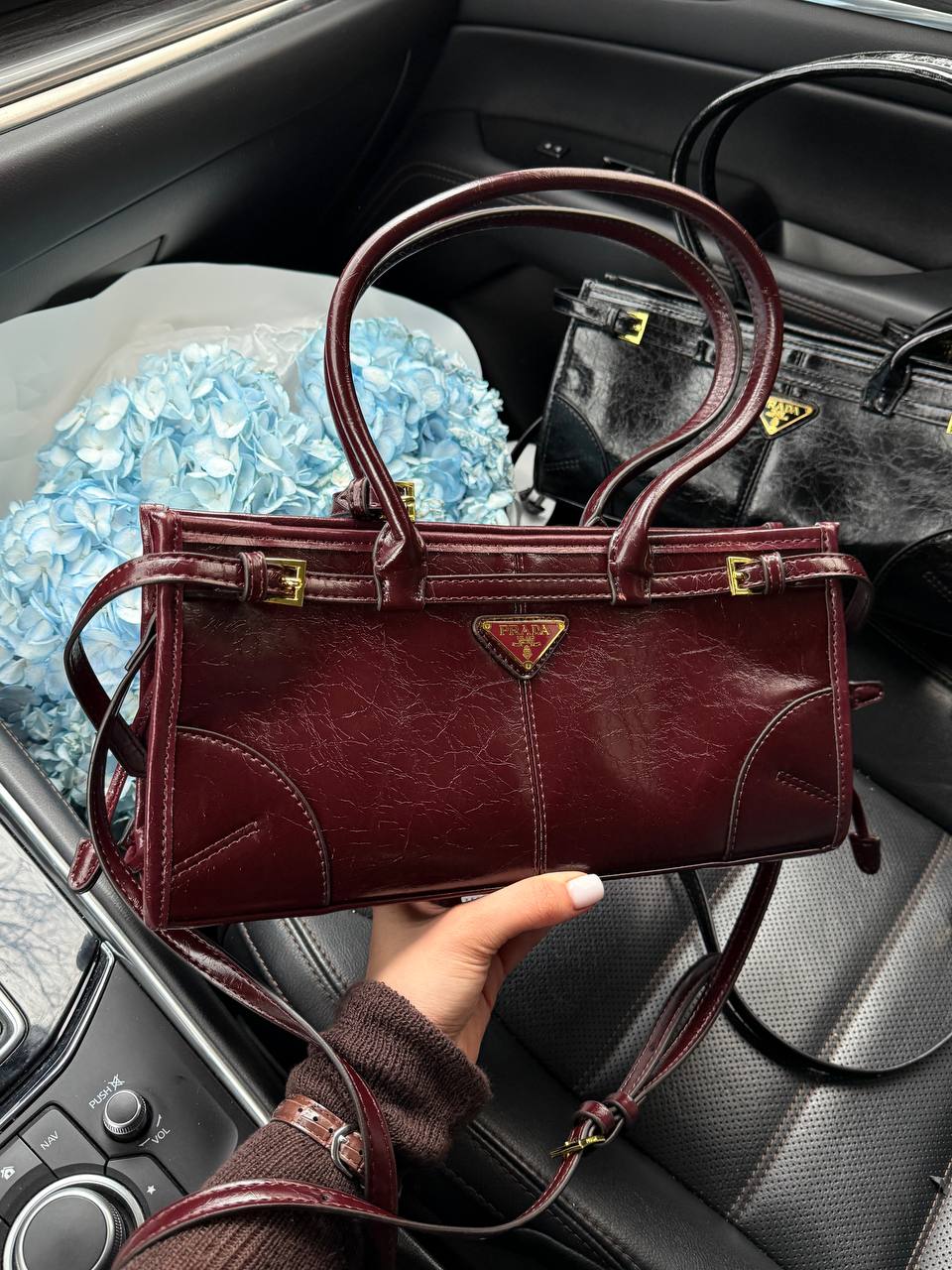Prada Medium Leather Handbag Burgundy - 6