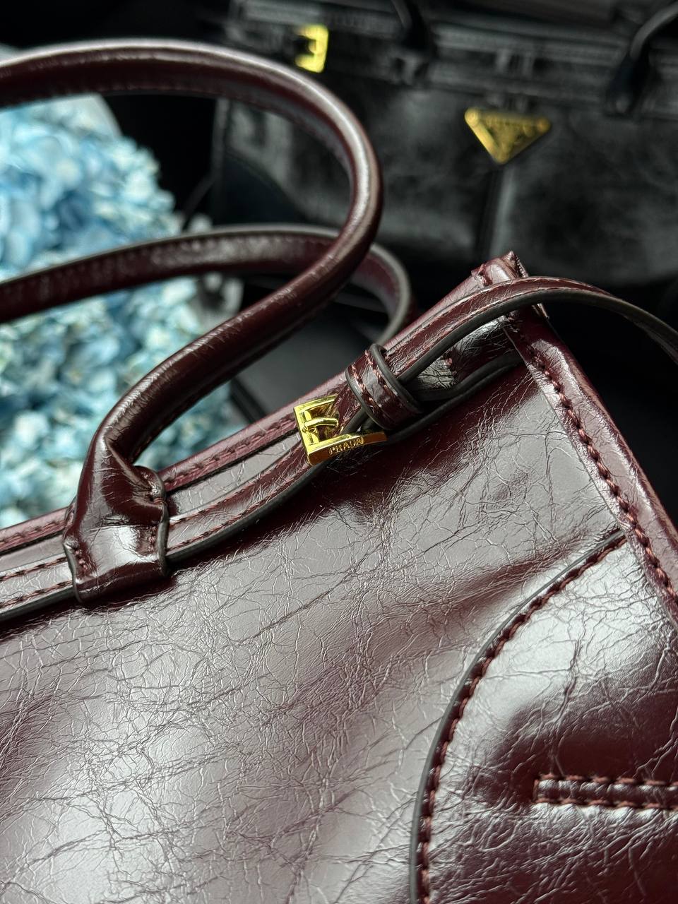 Prada Medium Leather Handbag Burgundy - 8