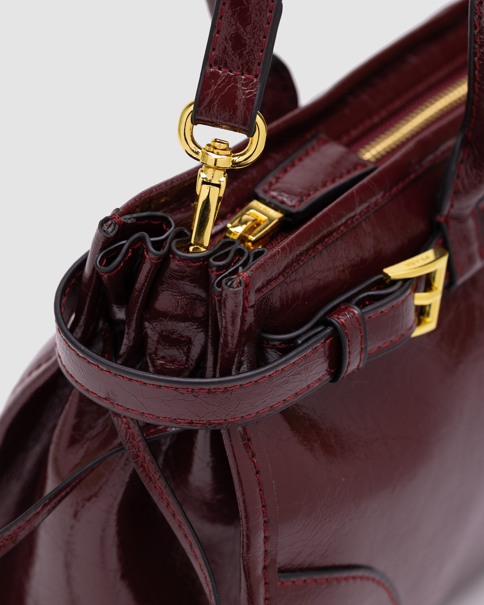 Prada Medium Leather Handbag Burgundy - 10