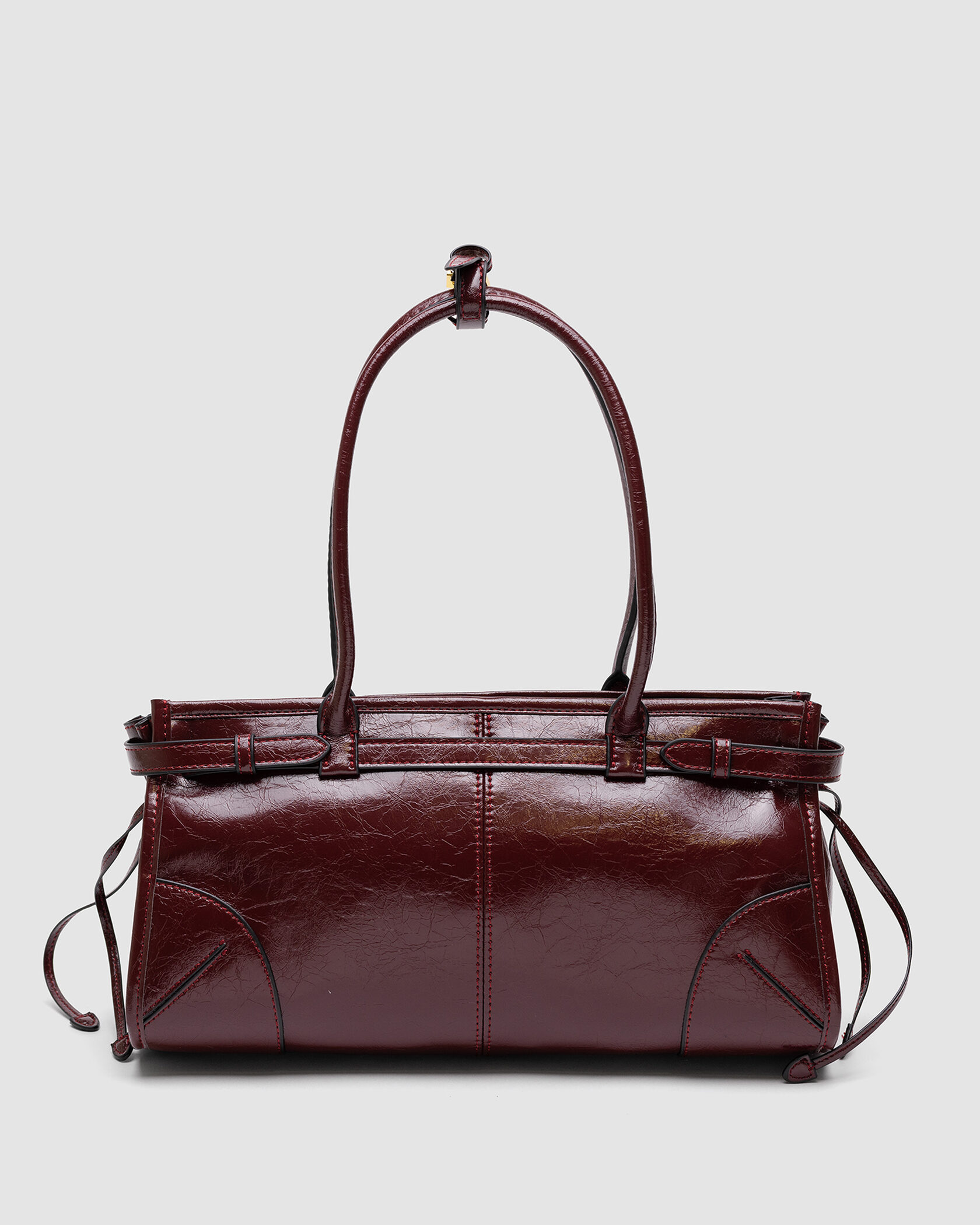Prada Medium Leather Handbag Burgundy - 3