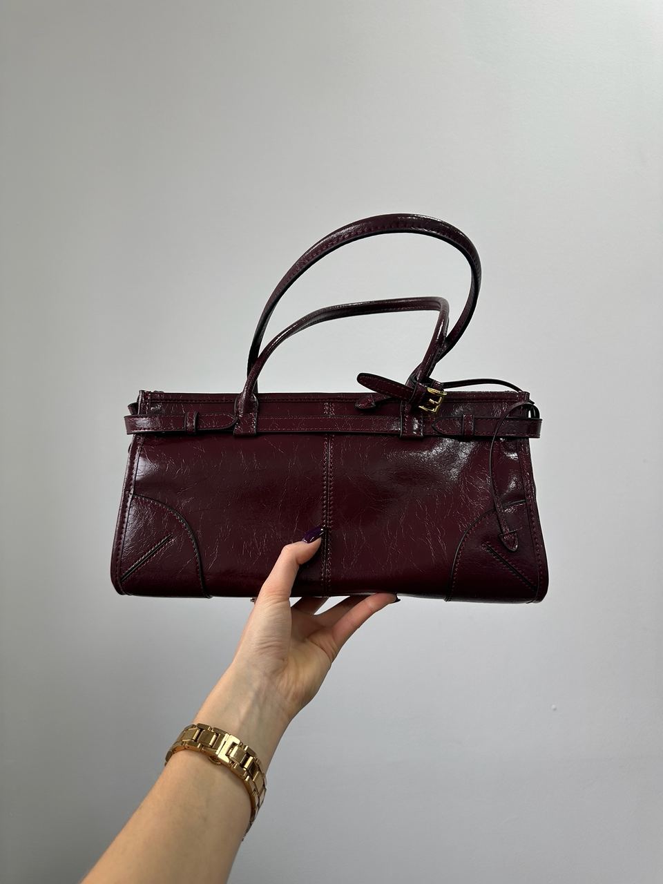 Prada Medium Leather Handbag Burgundy - 7