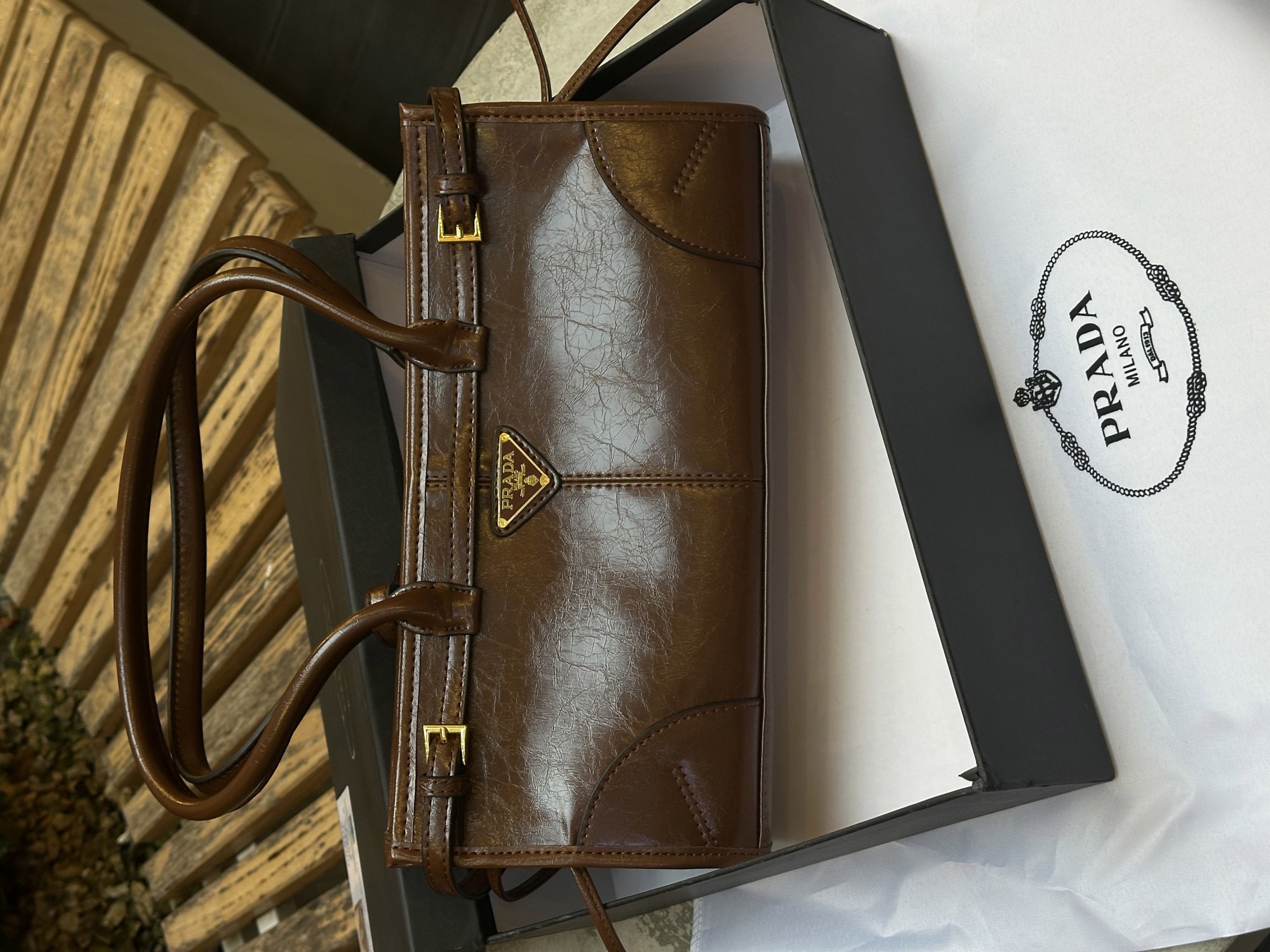 Prada Medium Leather Handbag Chocolate - 2