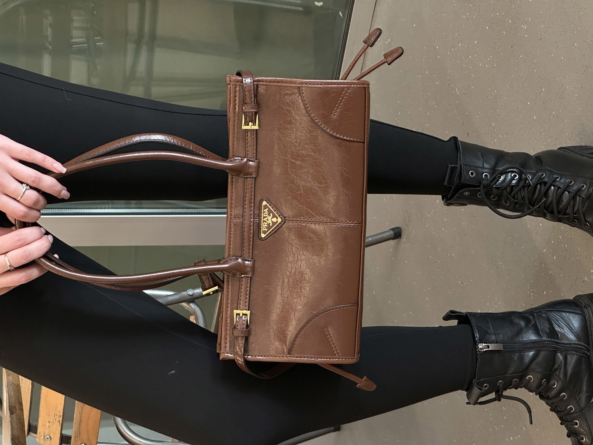 Prada Medium Leather Handbag Chocolate - 9