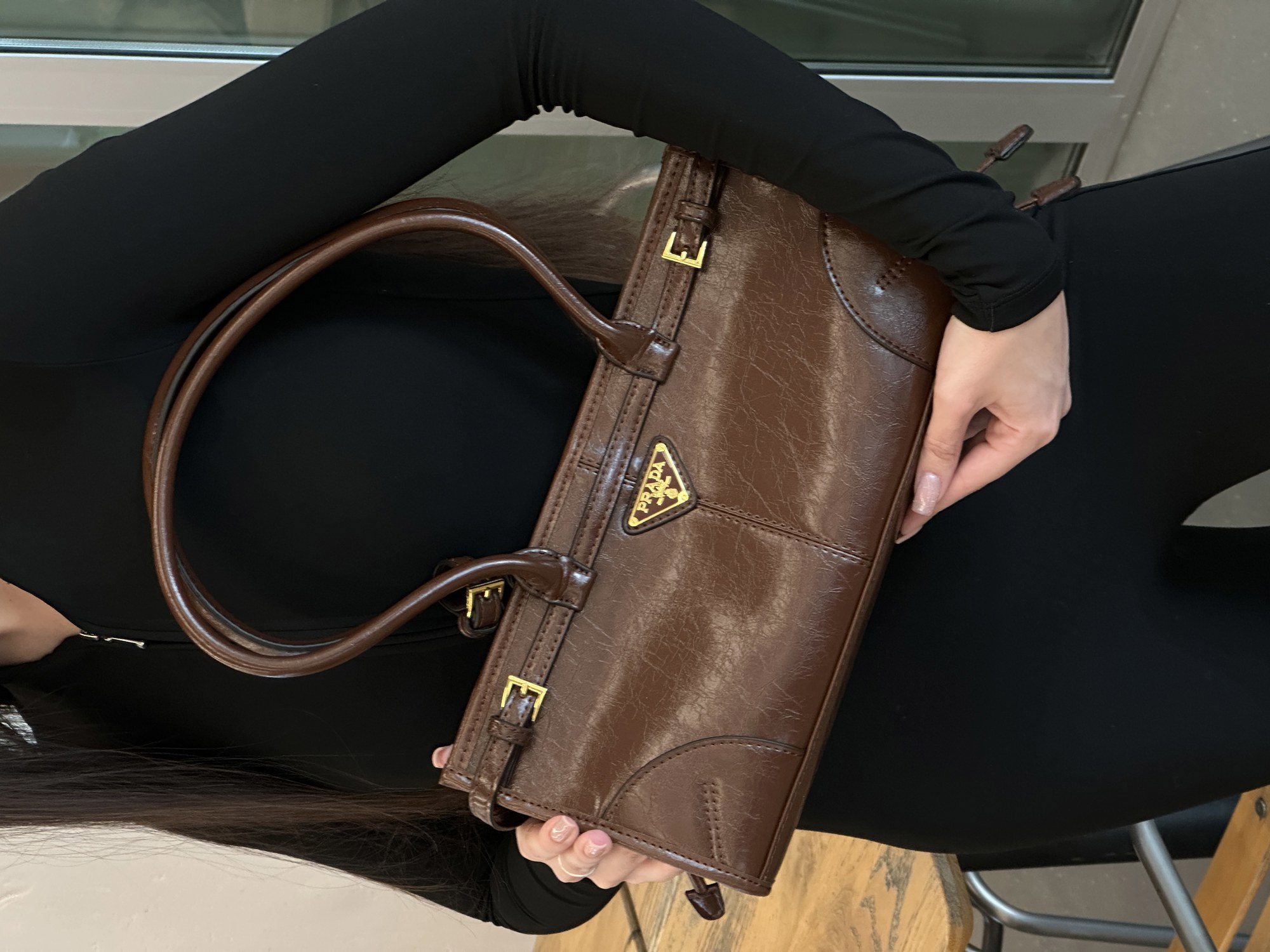 Prada Medium Leather Handbag Chocolate - 8