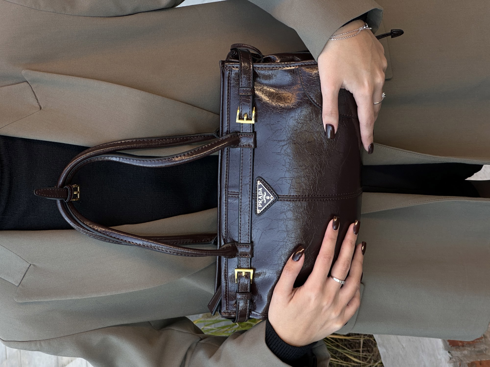 Prada Medium Leather Handbag Dark Brown - 6