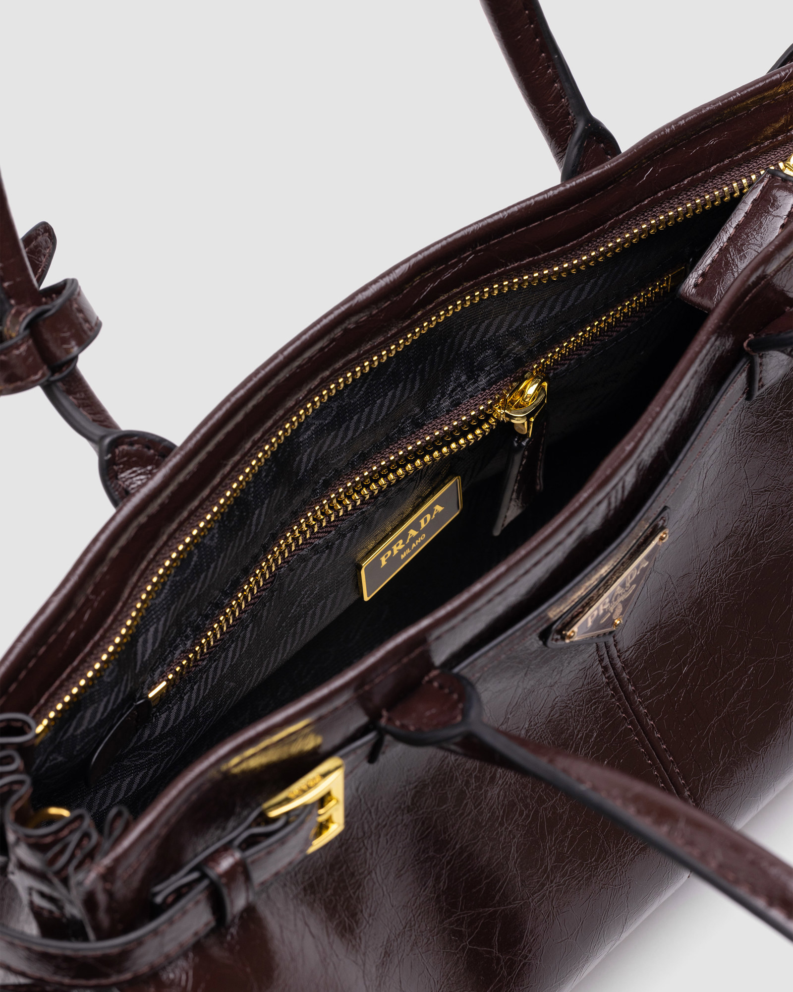 Prada Medium Leather Handbag Dark Brown - 4