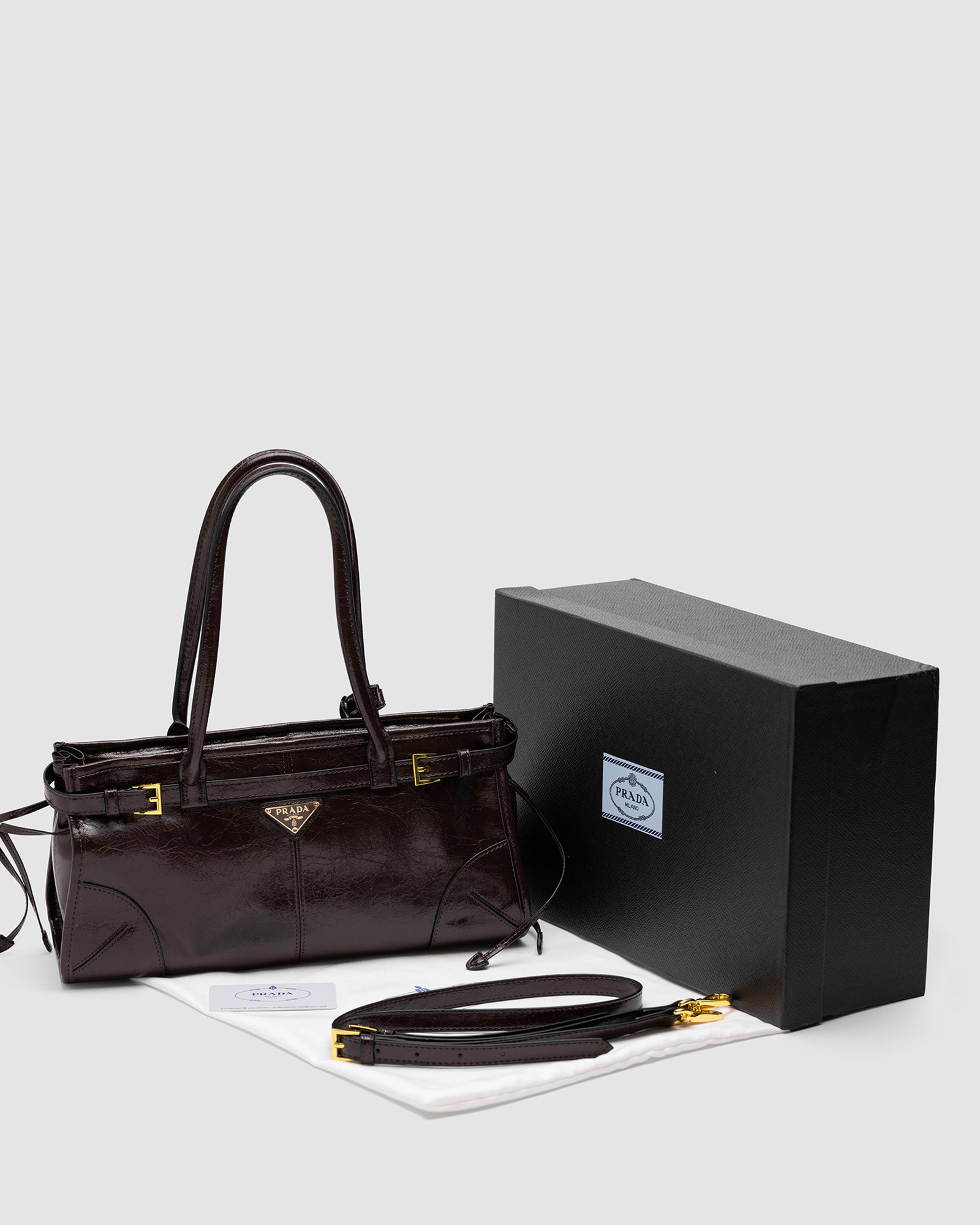 Prada Medium Leather Handbag Dark Brown - 5