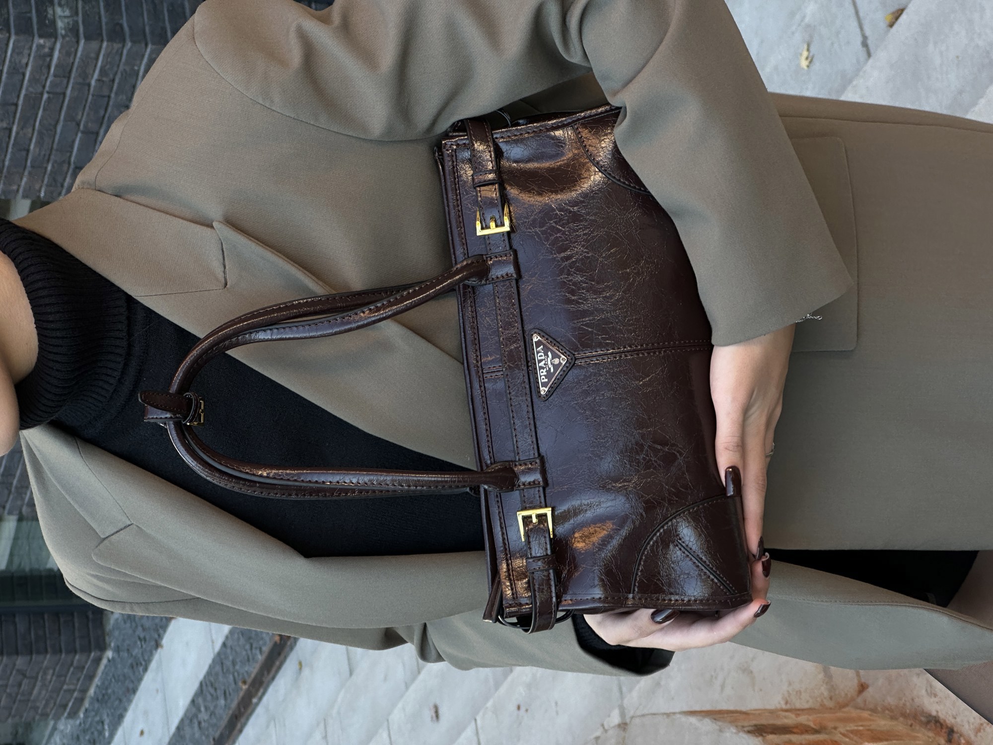 Prada Medium Leather Handbag Dark Brown - 7