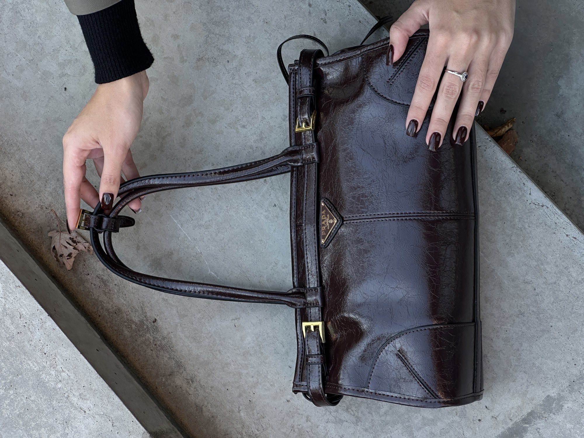 Prada Medium Leather Handbag Dark Brown - 10