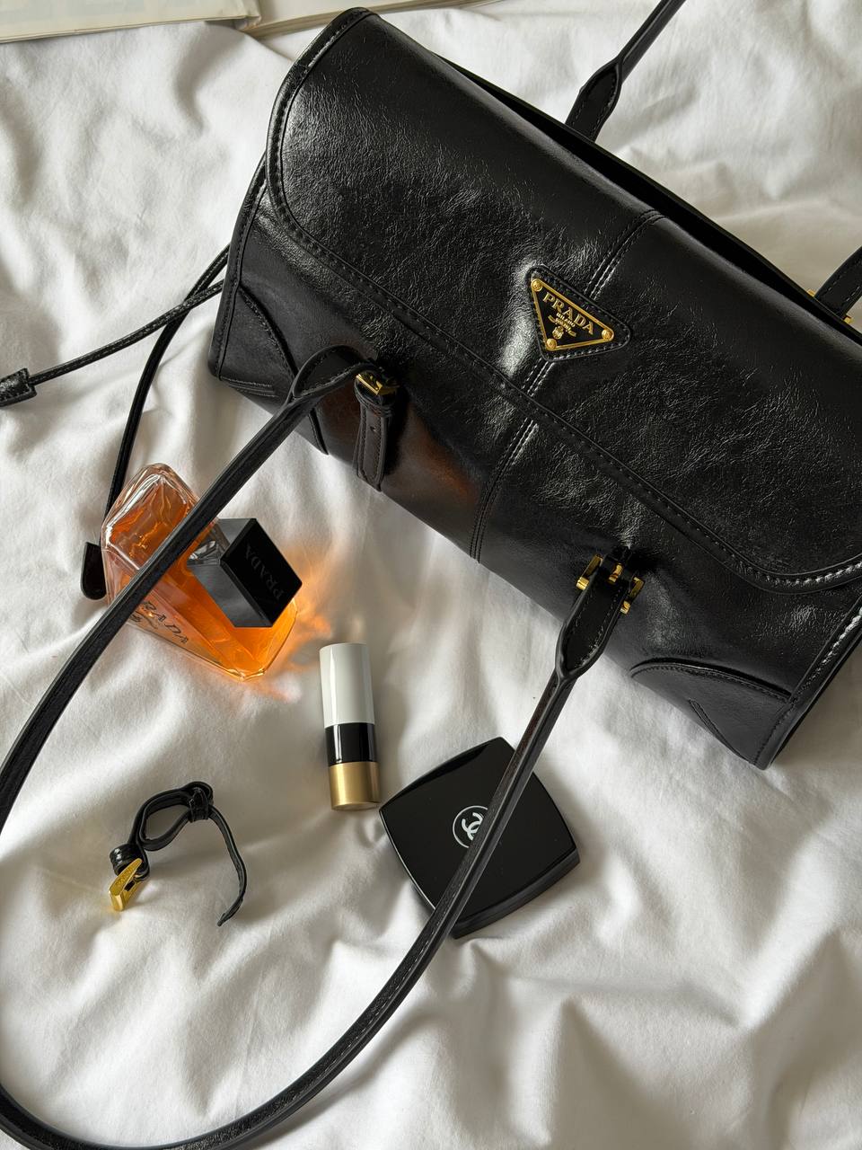 Prada Medium Leather Shoulder Bag Black - 6