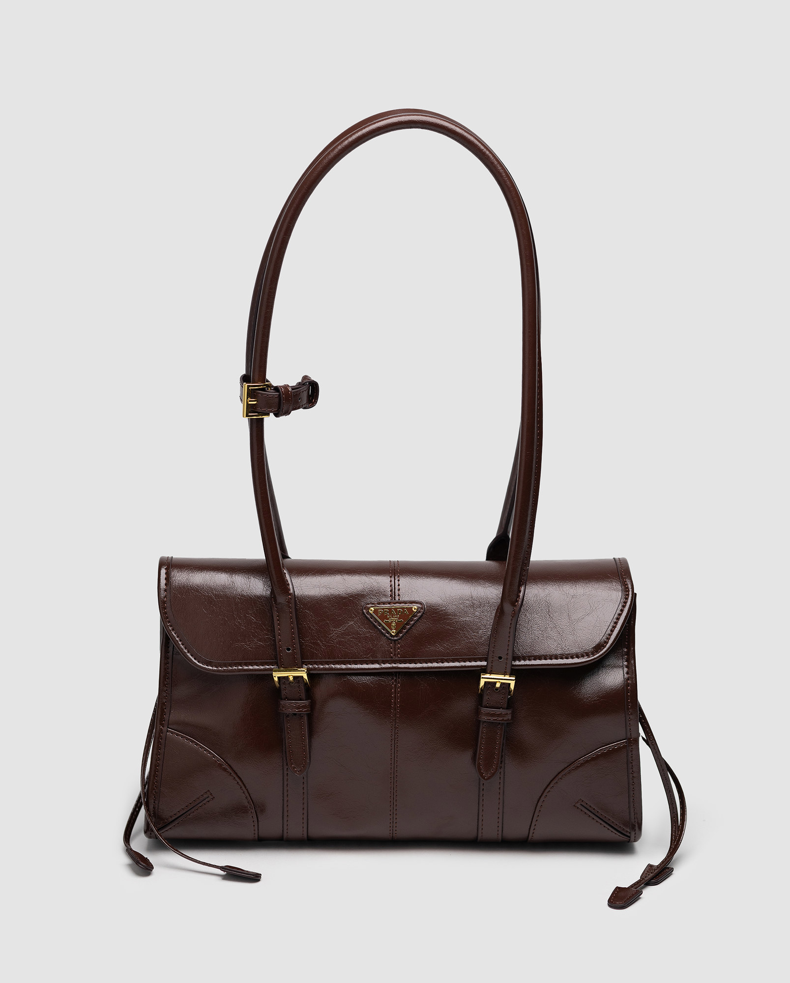 Prada Medium Leather Shoulder Bag Burgundy - 6