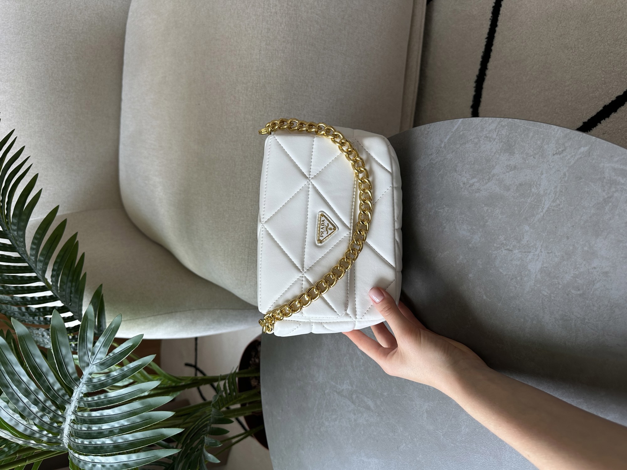 Prada Padded Leather Shoulder Bag White - 12