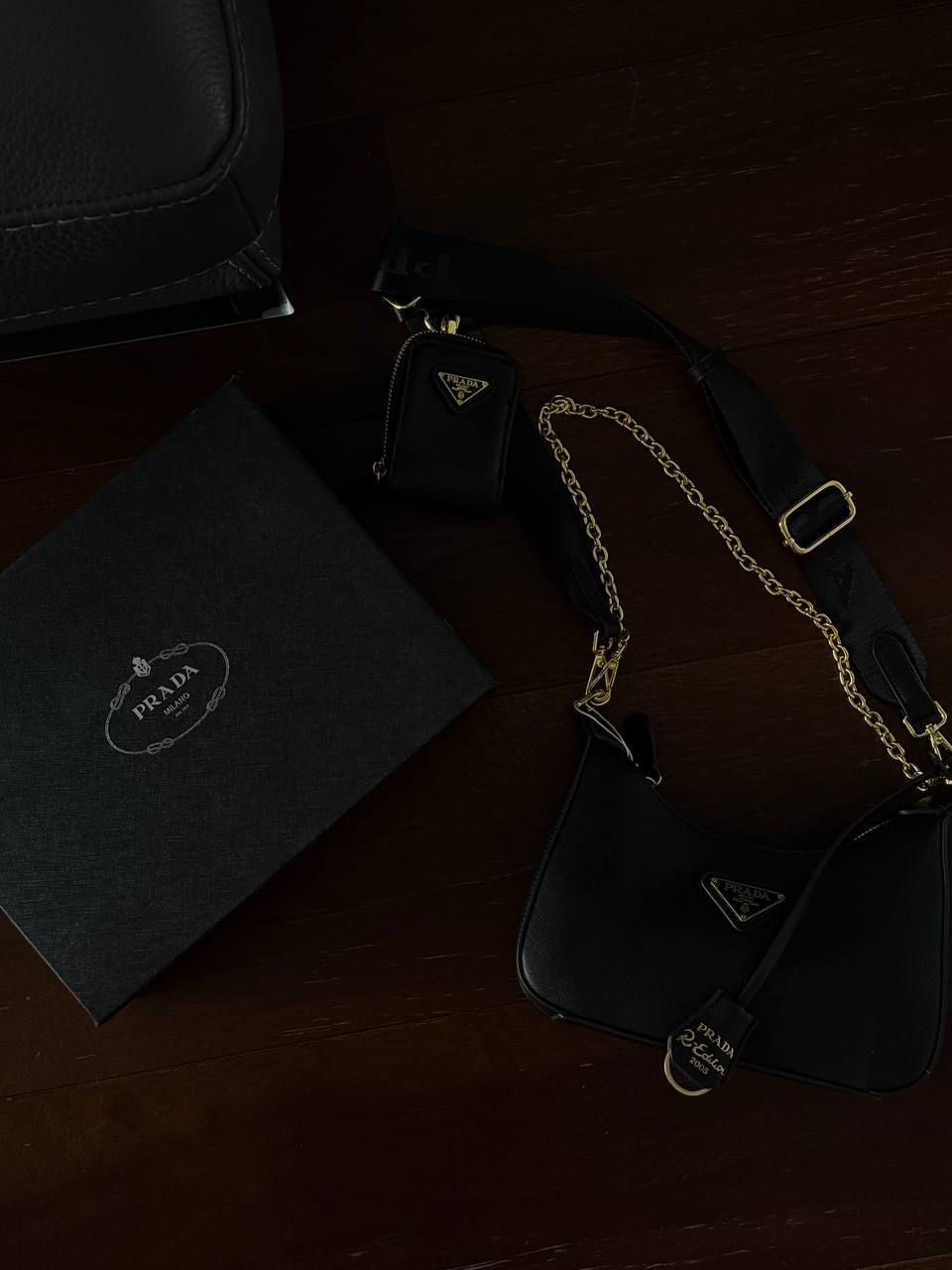 Prada Re-Edition 2005 Saffiano Leather Shoulder Bag Black/Gold - 6