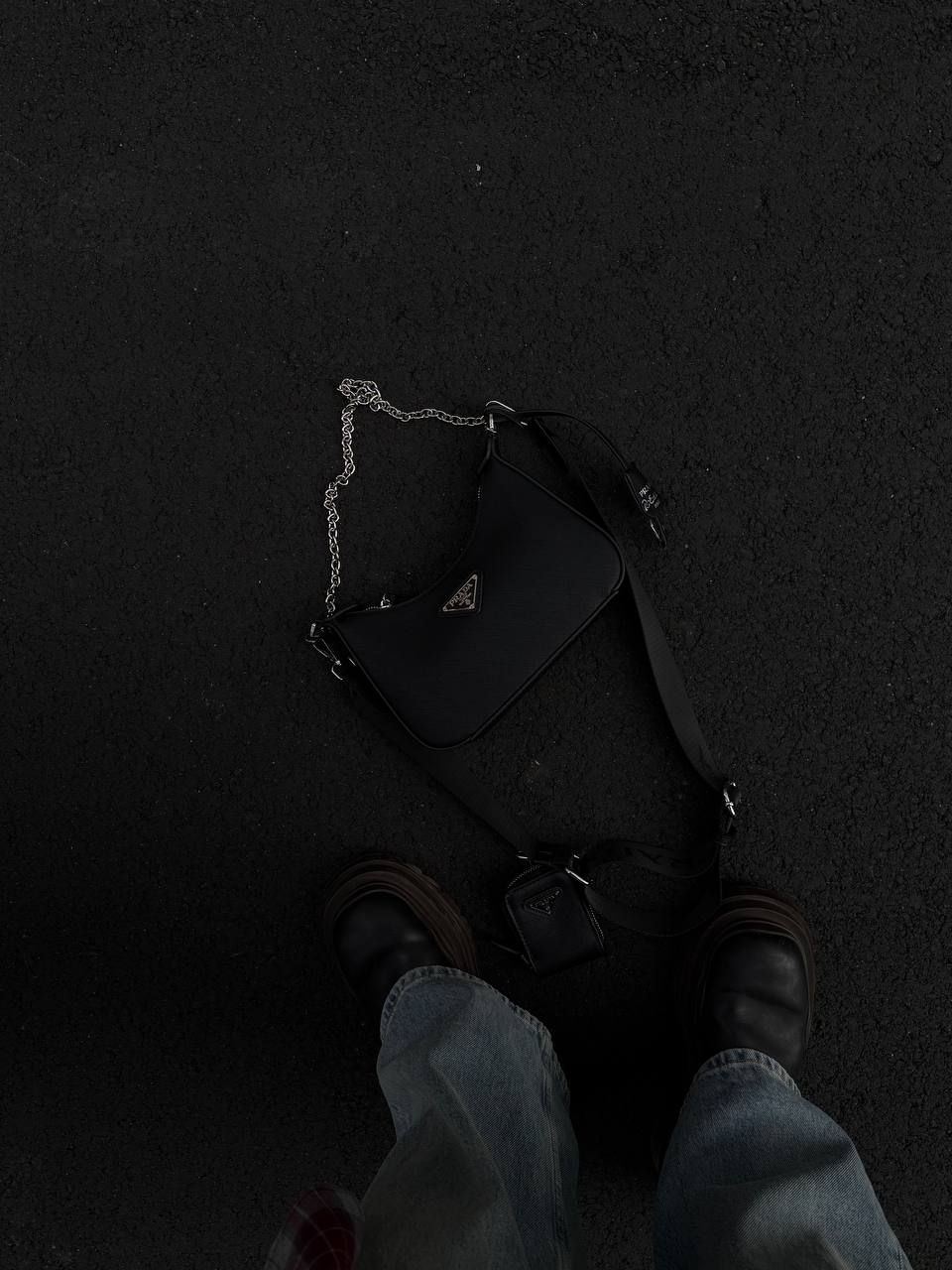 Prada Re-Edition 2005 Saffiano Leather Shoulder Bag Black/Silver - 2