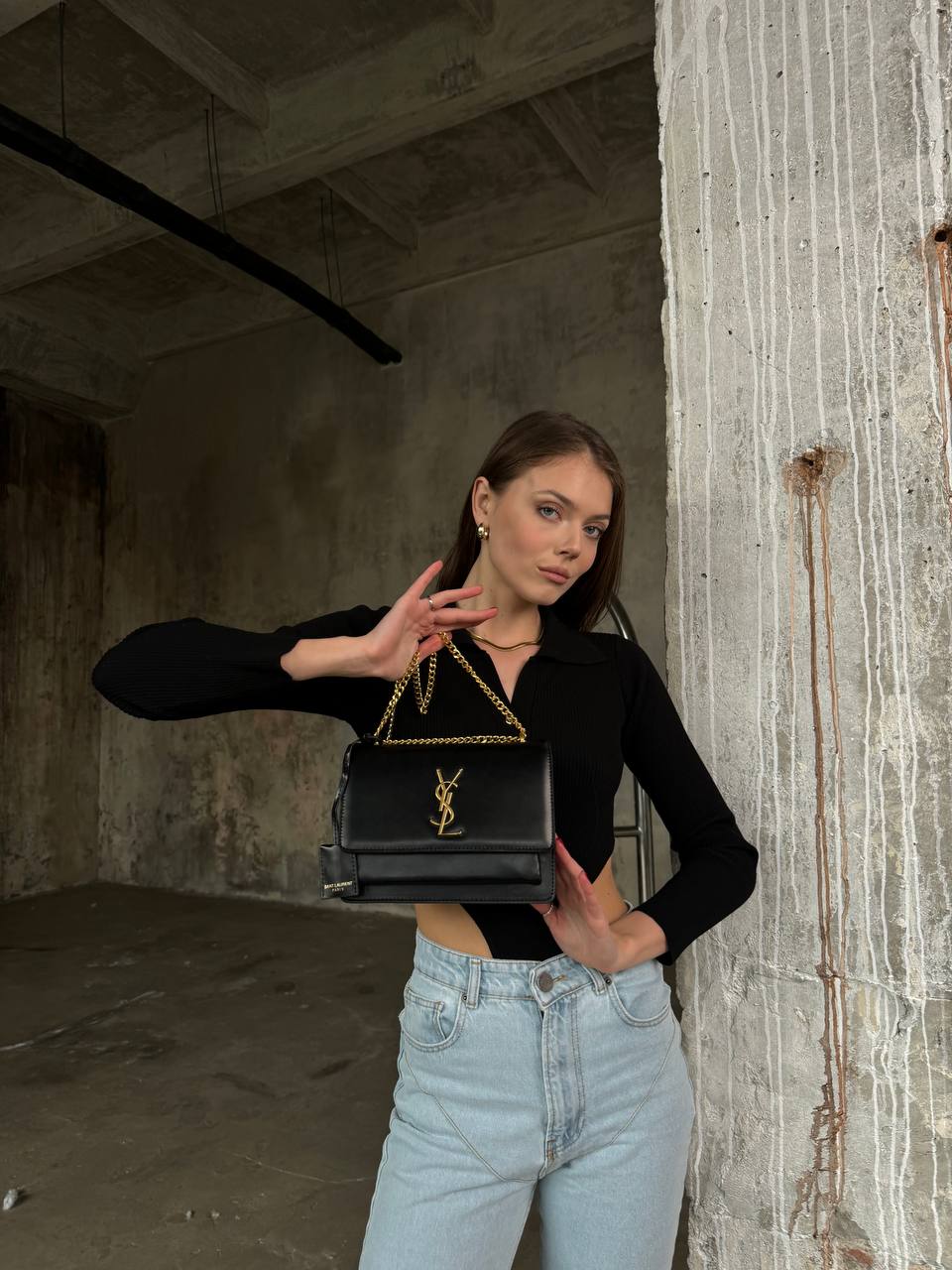 Saint Laurent Baby Sunset Chain Bag In Black - 3