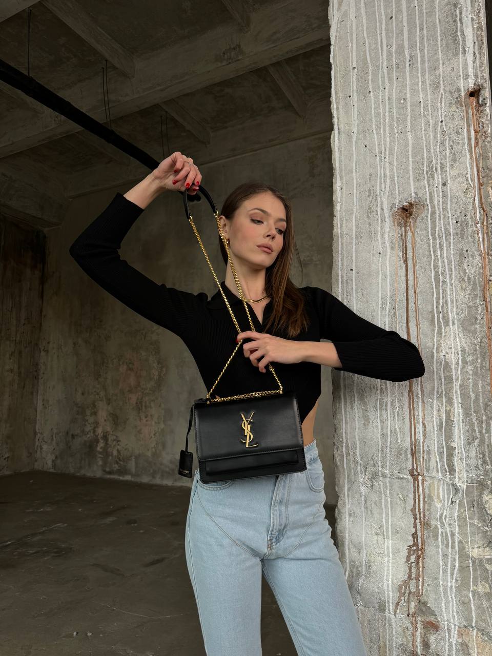 Saint Laurent Baby Sunset Chain Bag In Black - 5