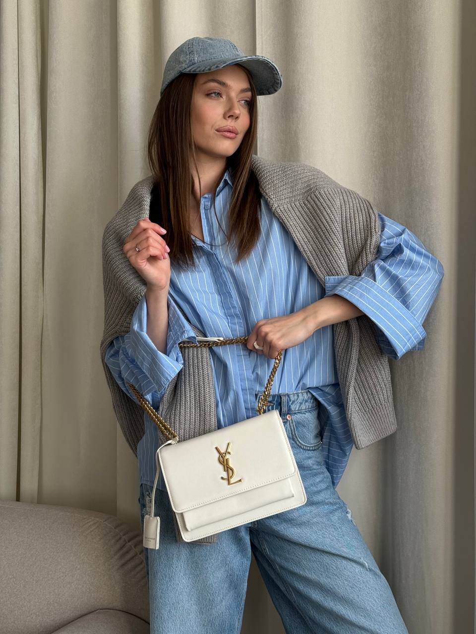 Saint Laurent Baby Sunset Chain Bag In White - 5