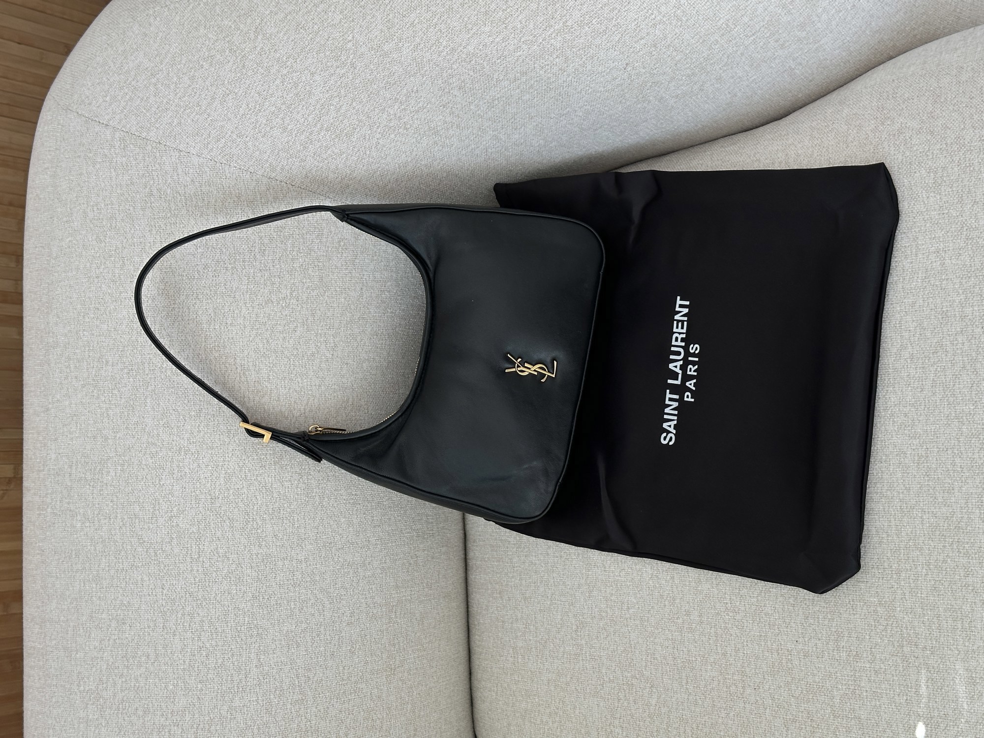 Saint Laurent Calypso Hobo in Plunged Lambskin Black/Gold - 11