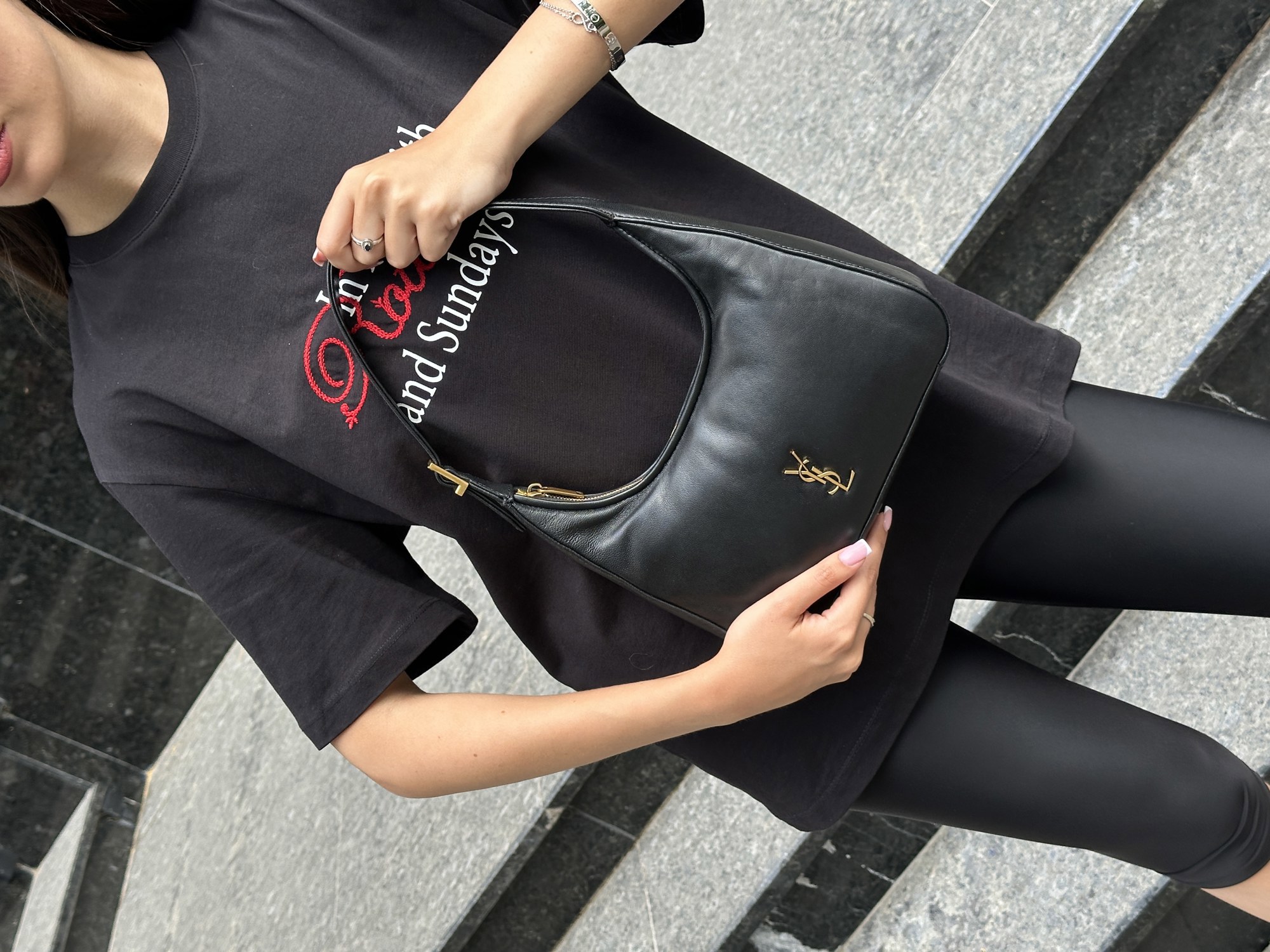 Saint Laurent Calypso Hobo in Plunged Lambskin Black/Gold - 6