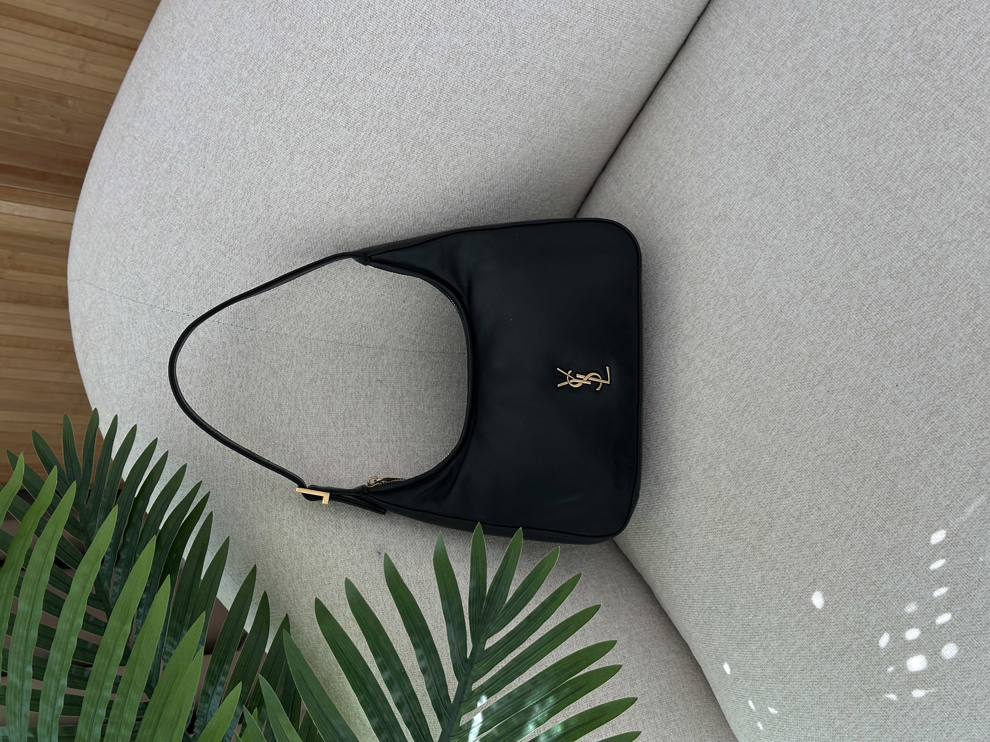 Saint Laurent Calypso Hobo in Plunged Lambskin Black/Gold - 12