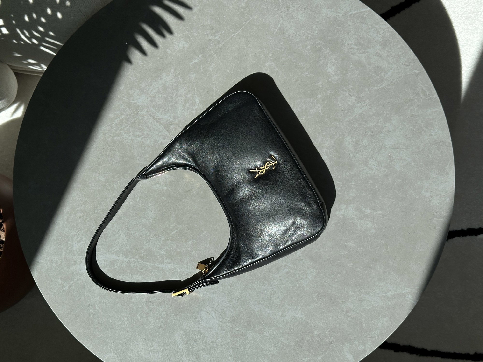 Saint Laurent Calypso Hobo in Plunged Lambskin Black/Gold - 14