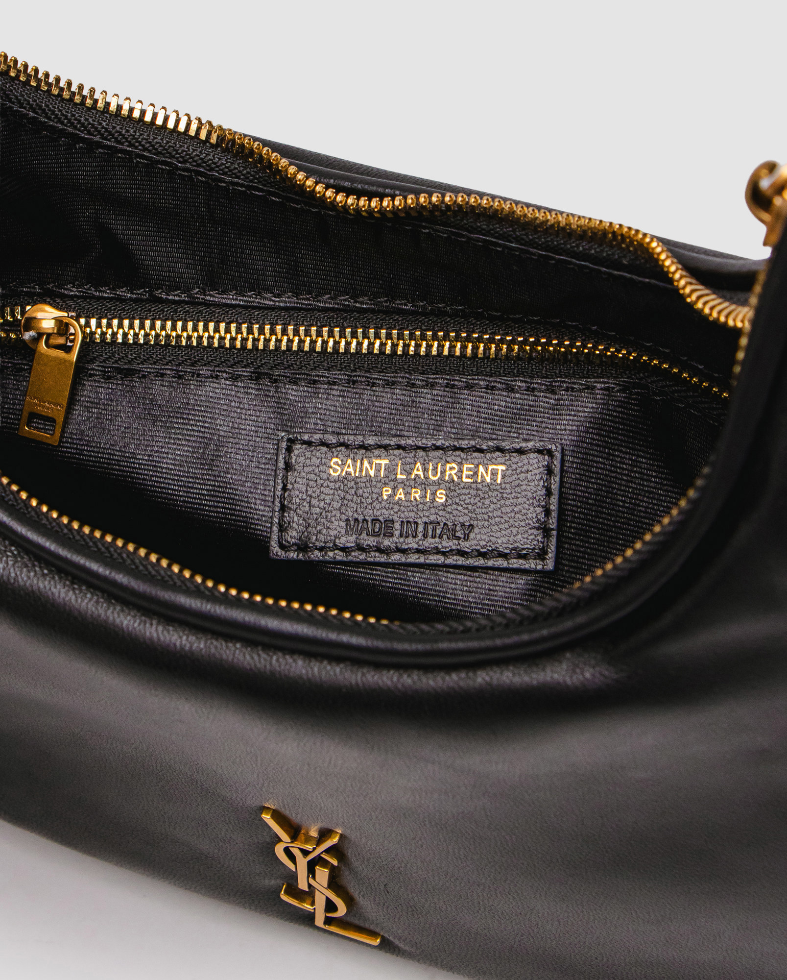 Saint Laurent Calypso Hobo in Plunged Lambskin Black/Gold - 4