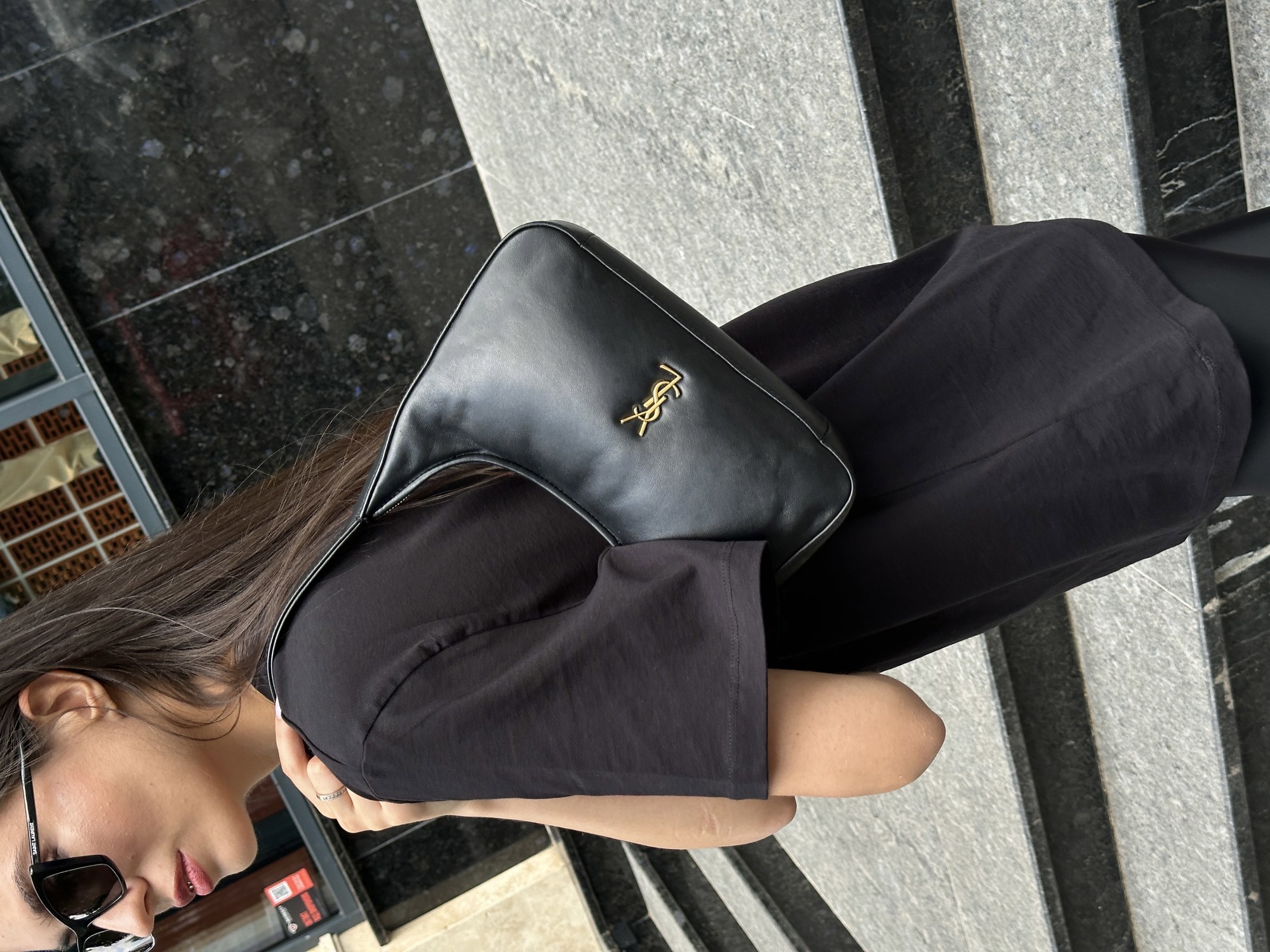 Saint Laurent Calypso Hobo in Plunged Lambskin Black/Gold - 7