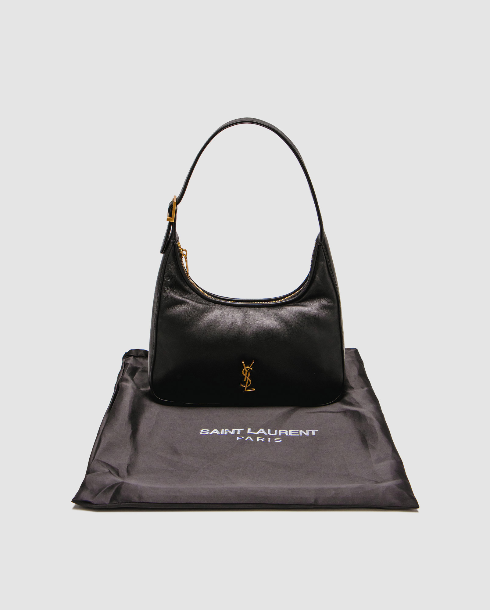 Saint Laurent Calypso Hobo in Plunged Lambskin Black/Gold - 5