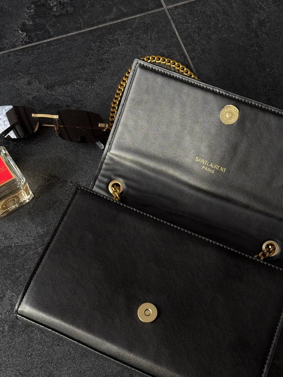 Saint Laurent Cassandra Small Shoulder Bag in Black Leather with Gold Hardware - 13