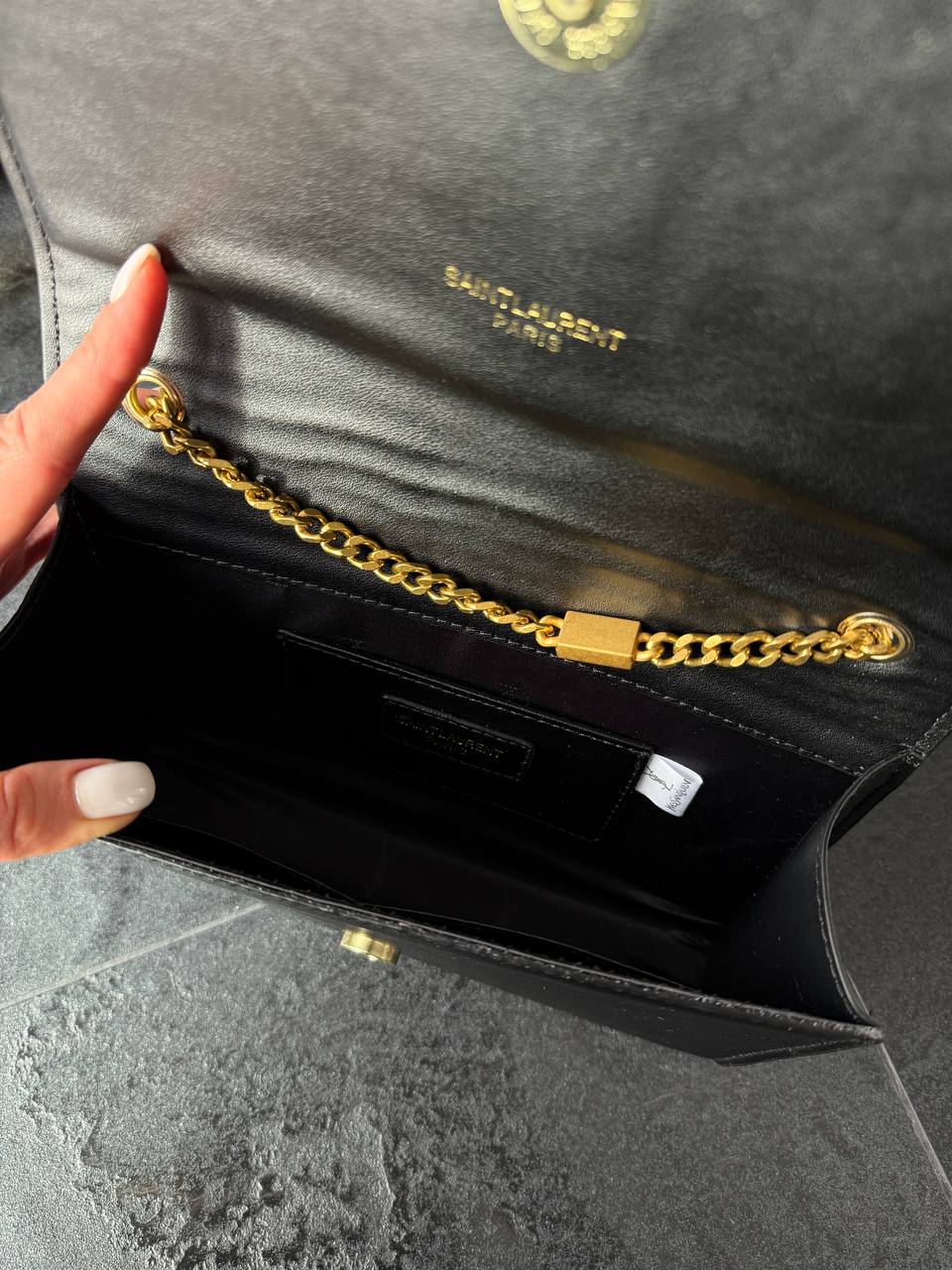Saint Laurent Cassandra Small Shoulder Bag in Black Leather with Gold Hardware - 15