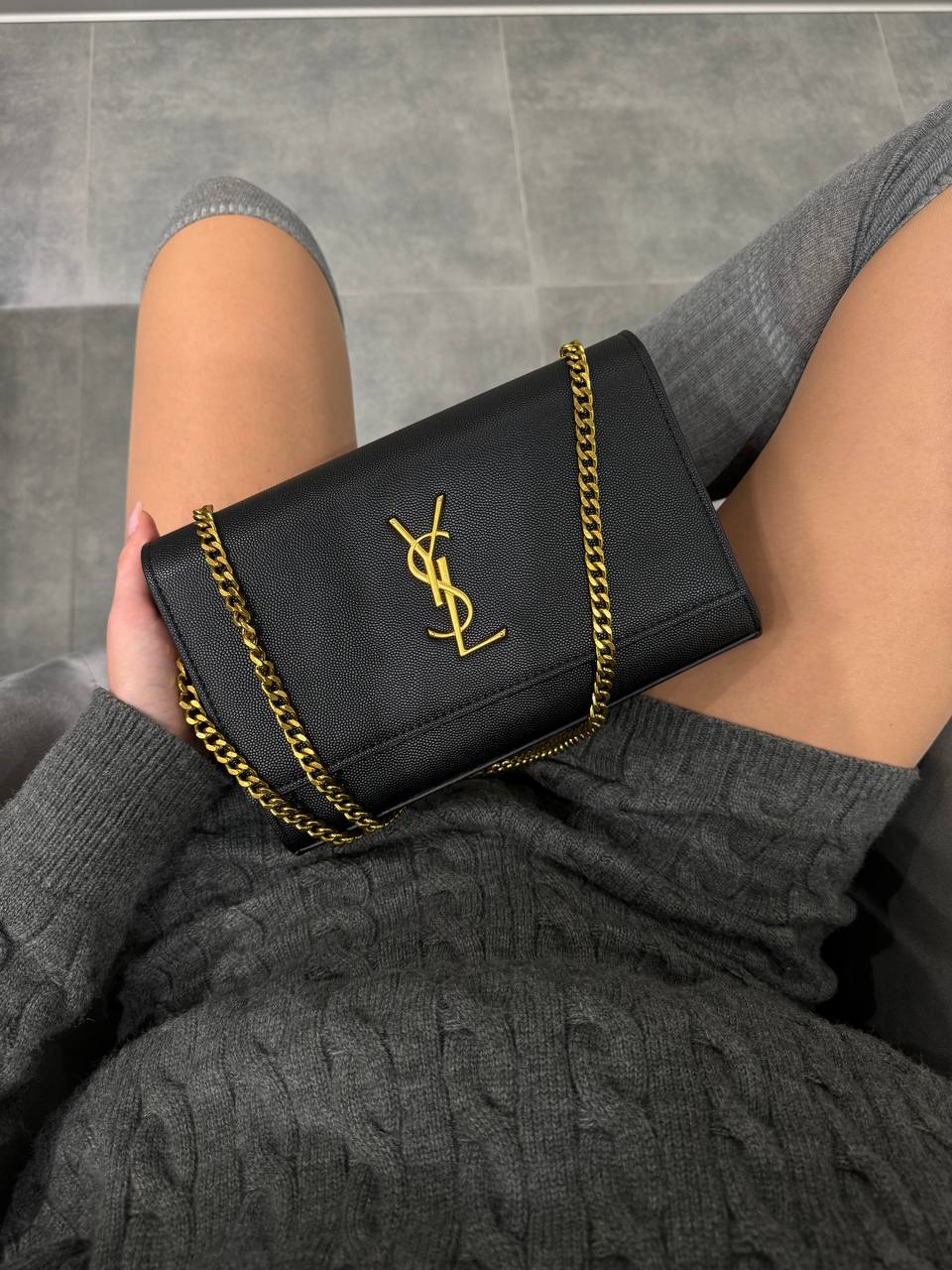 Saint Laurent Cassandra Small Shoulder Bag in Black Leather with Gold Hardware - 12