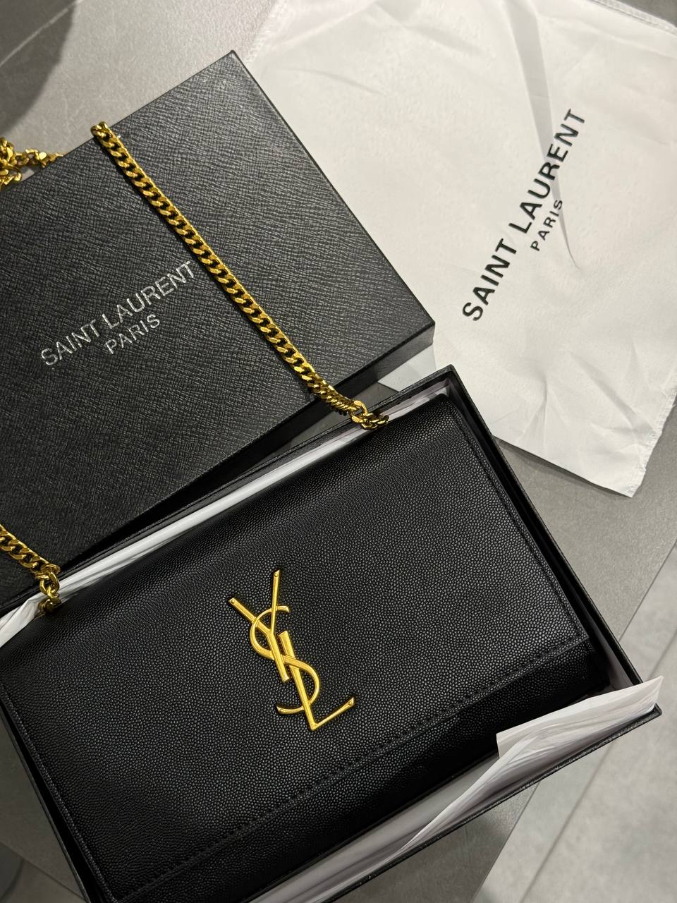 Saint Laurent Cassandra Small Shoulder Bag in Black Leather with Gold Hardware - 2