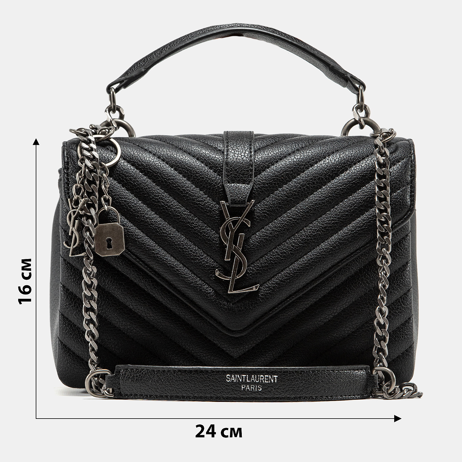 Saint Laurent College Medium in Quilted Leather Black/Silver - 3