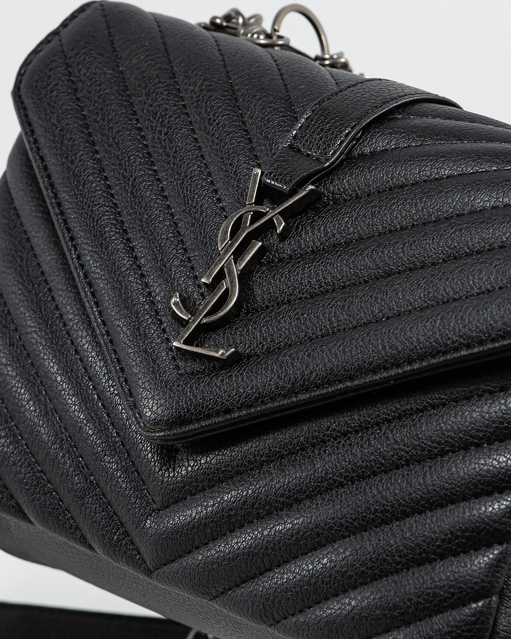 Saint Laurent College Medium in Quilted Leather Black/Silver - 6