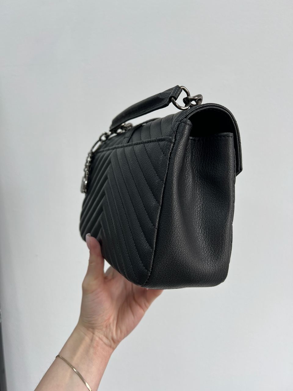 Saint Laurent College Medium in Quilted Leather Black/Silver - 6