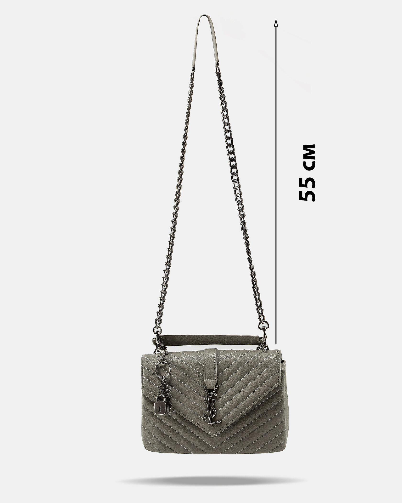 Saint Laurent College Medium in Quilted Leather Grey/Silver - 4