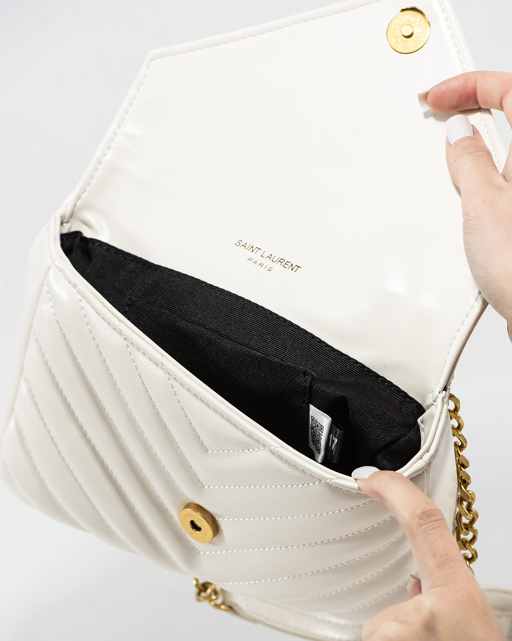 Saint Laurent College Small Top Handle Bag in White Matelassé Leather - 13