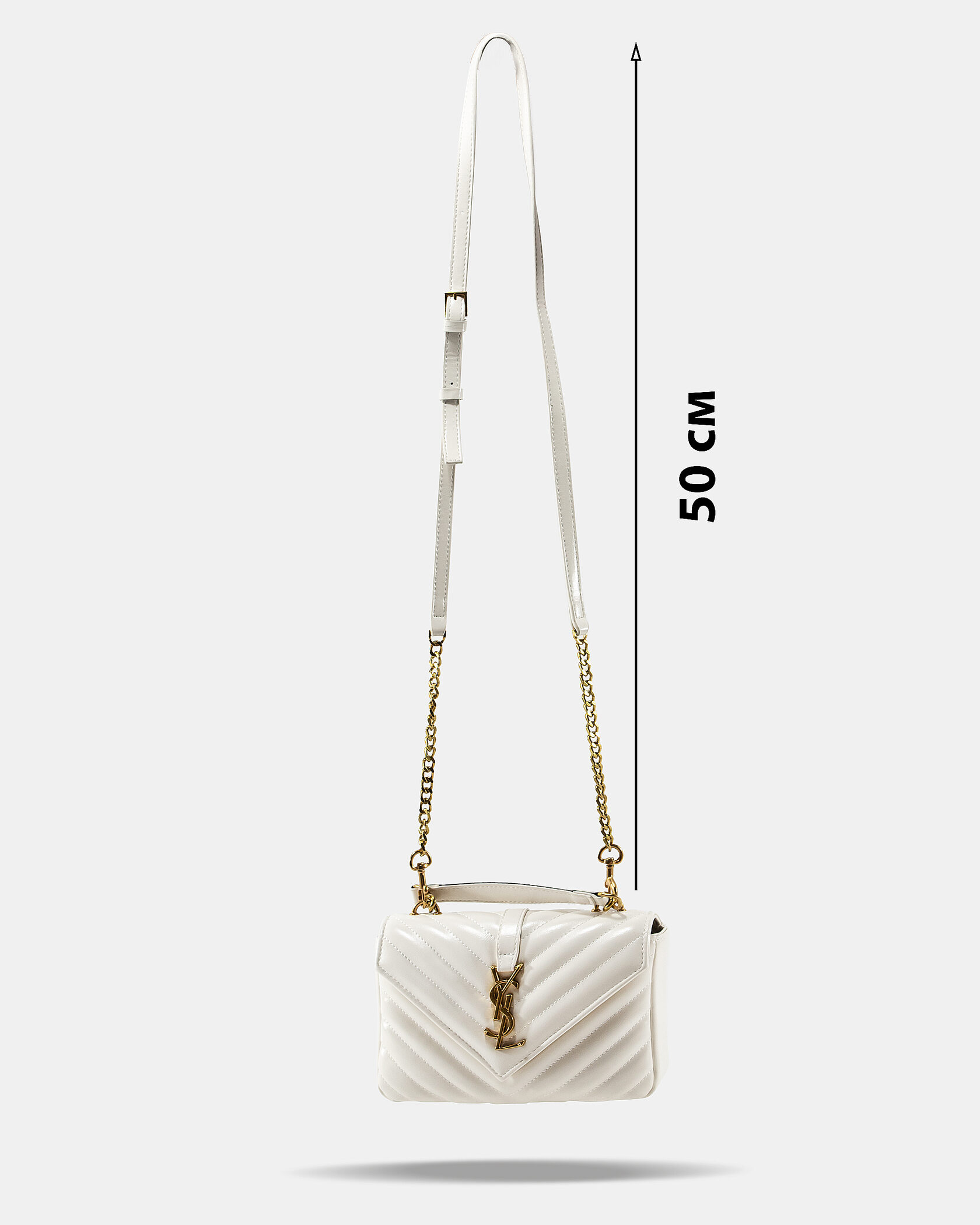 Saint Laurent College Small Top Handle Bag in White Matelassé Leather - 4