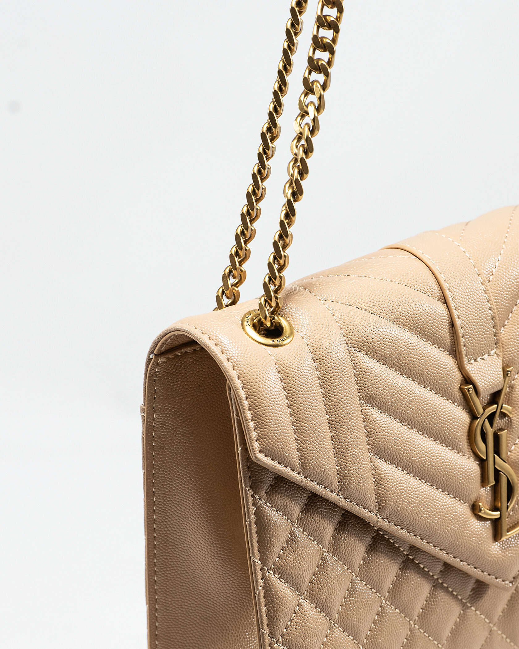 Saint Laurent Envelope Medium In Quilted Leather Beige - 10