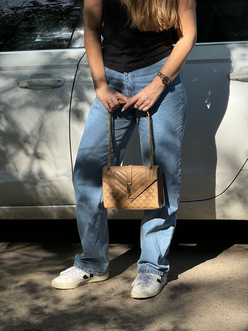 Saint Laurent Envelope Medium In Quilted Leather Beige - 10