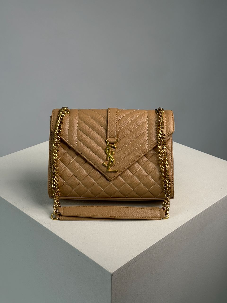 Saint Laurent Envelope Medium In Quilted Leather Beige - 2