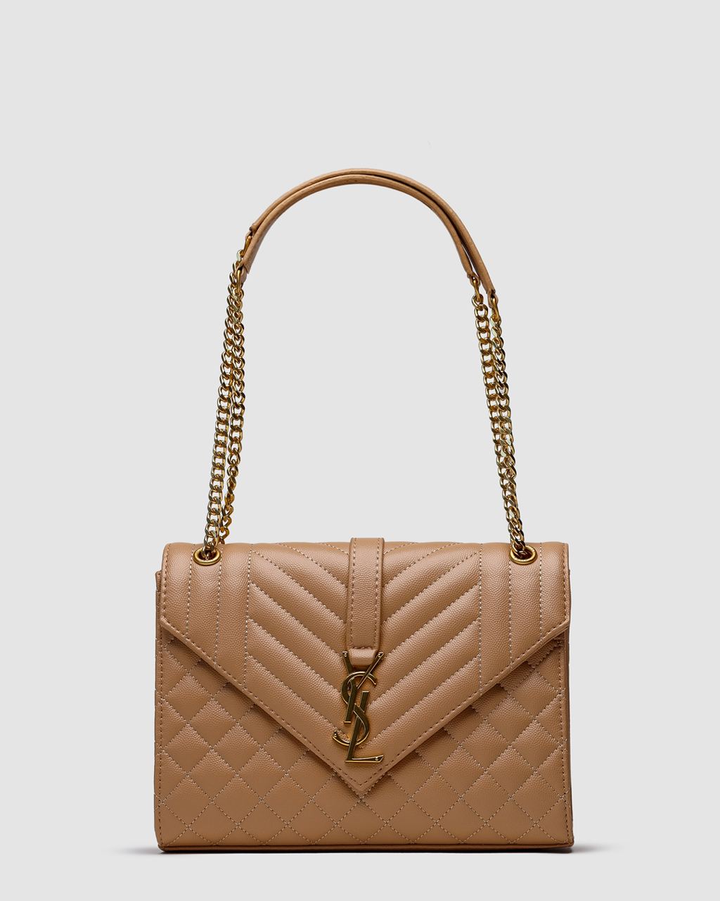 Saint Laurent Envelope Medium In Quilted Leather Beige - 4