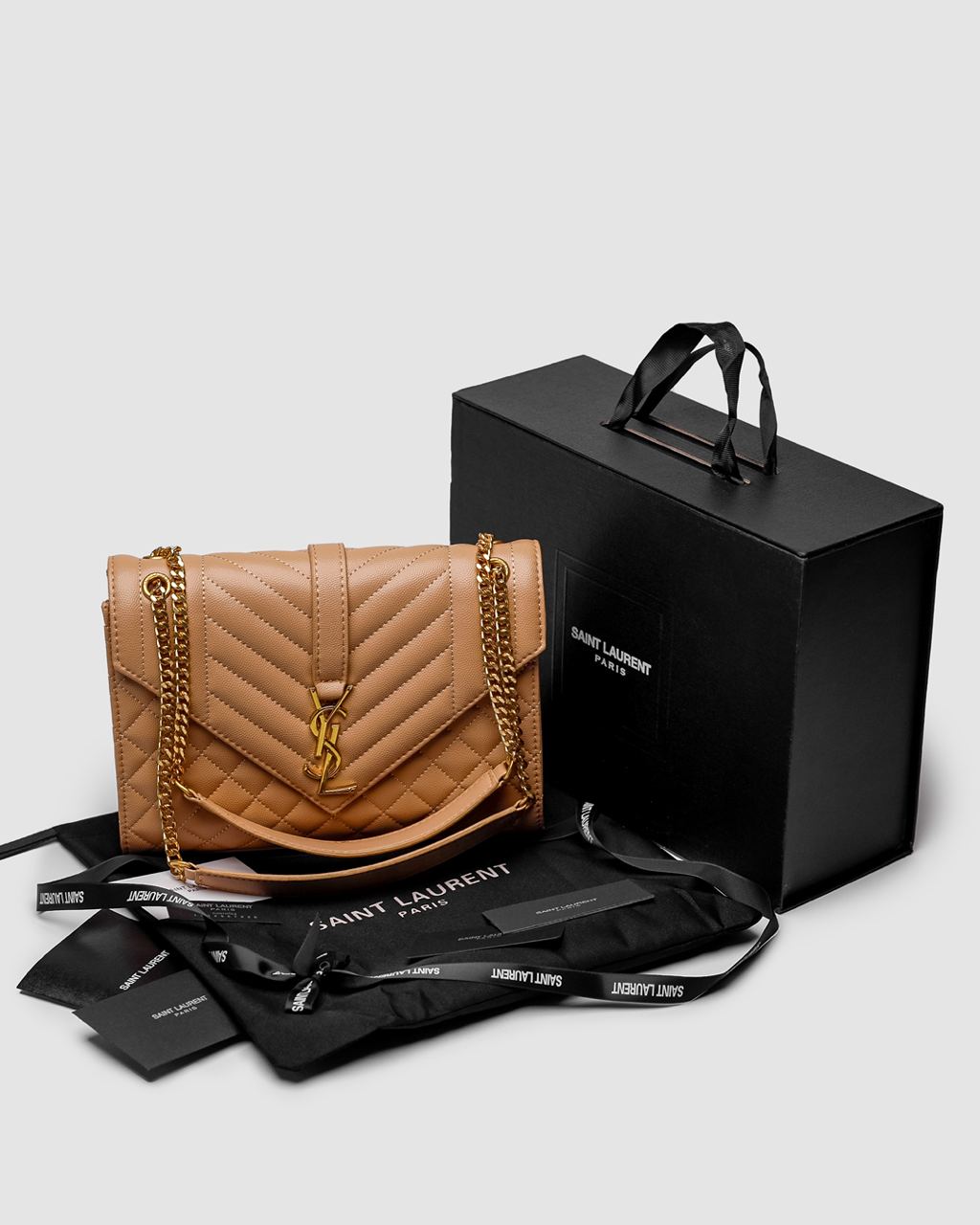 Saint Laurent Envelope Medium In Quilted Leather Beige - 5