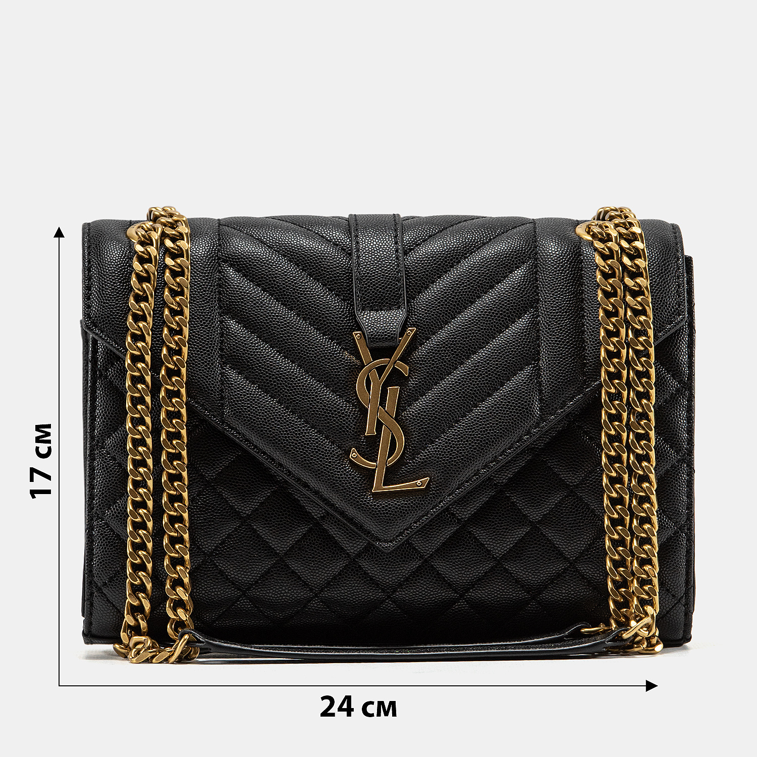 Saint Laurent Envelope Medium In Quilted Leather Black/Gold - 3