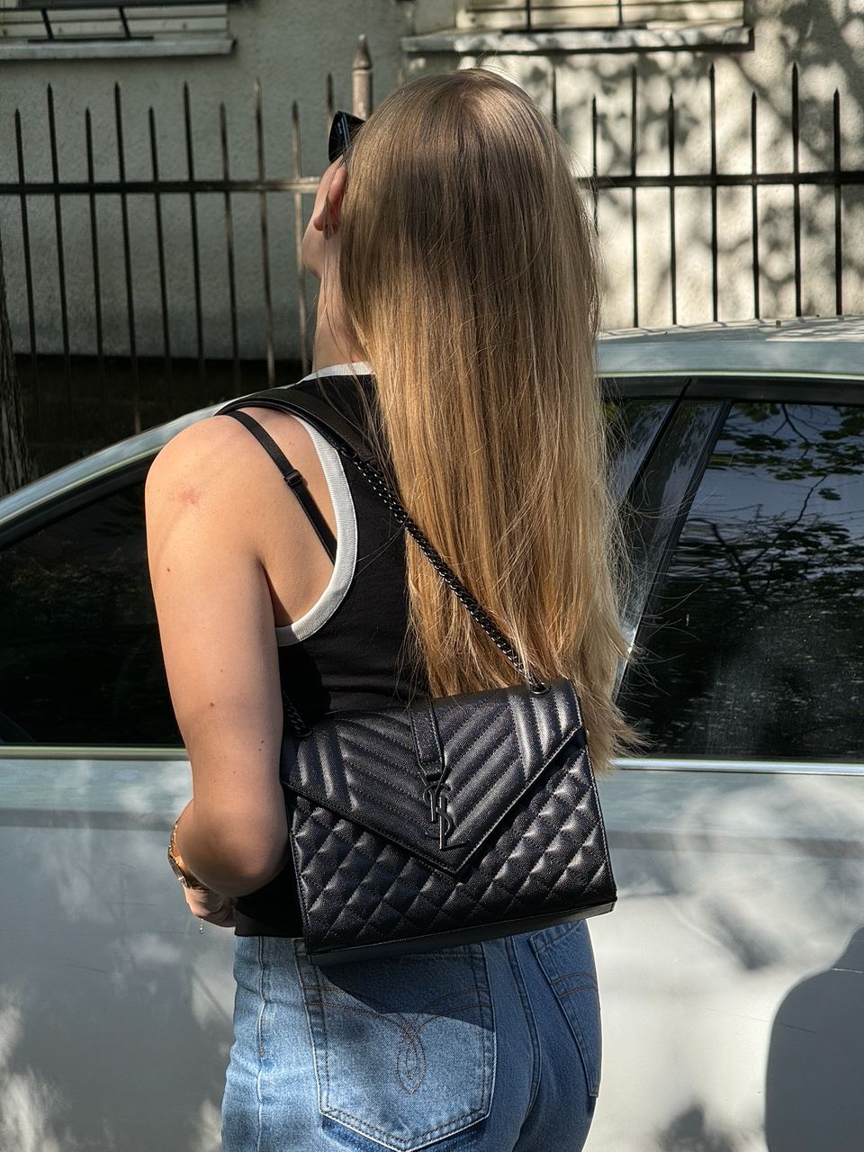 Saint Laurent Envelope Medium In Quilted Leather Black - 7