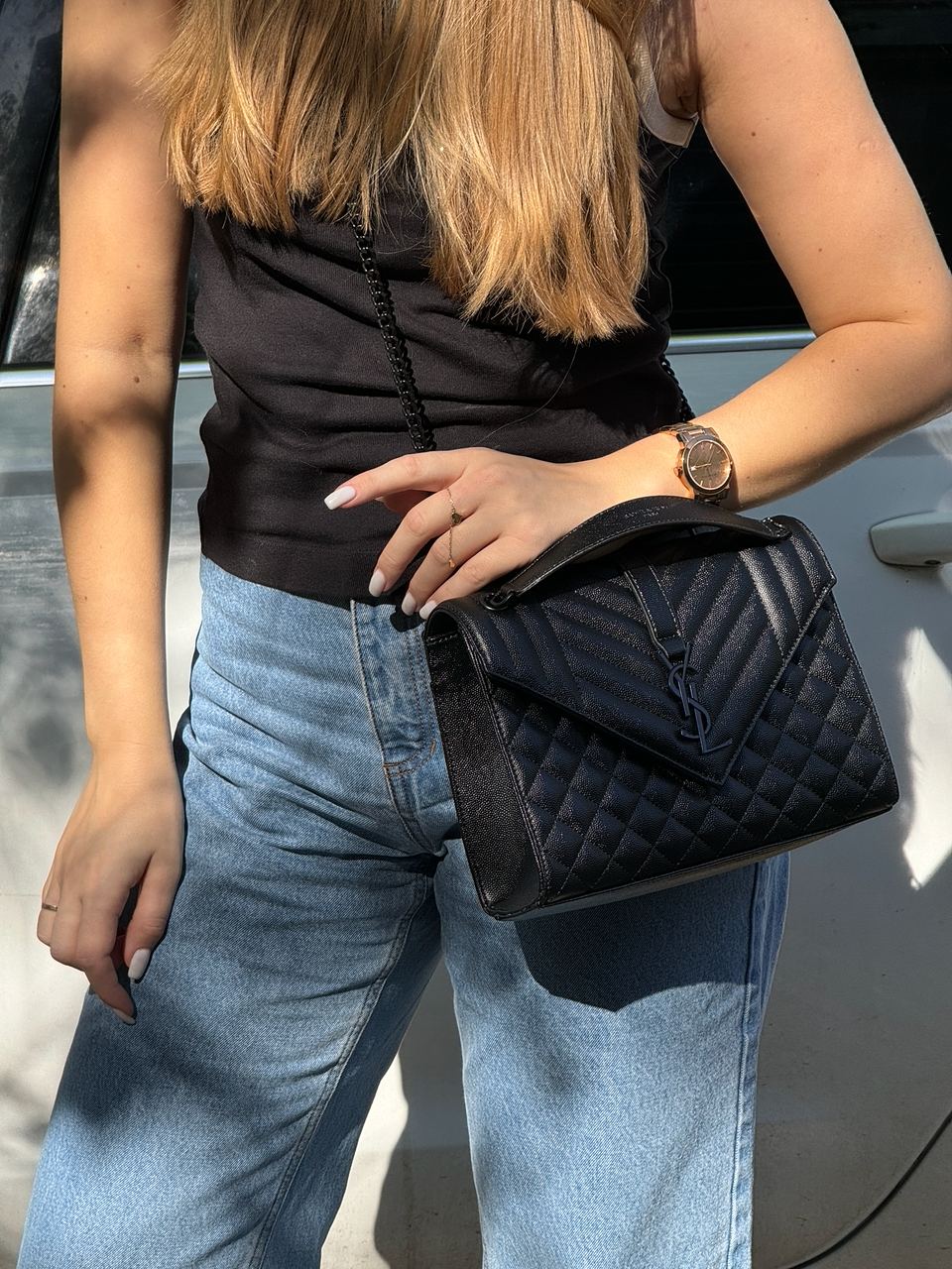 Saint Laurent Envelope Medium In Quilted Leather Black - 9