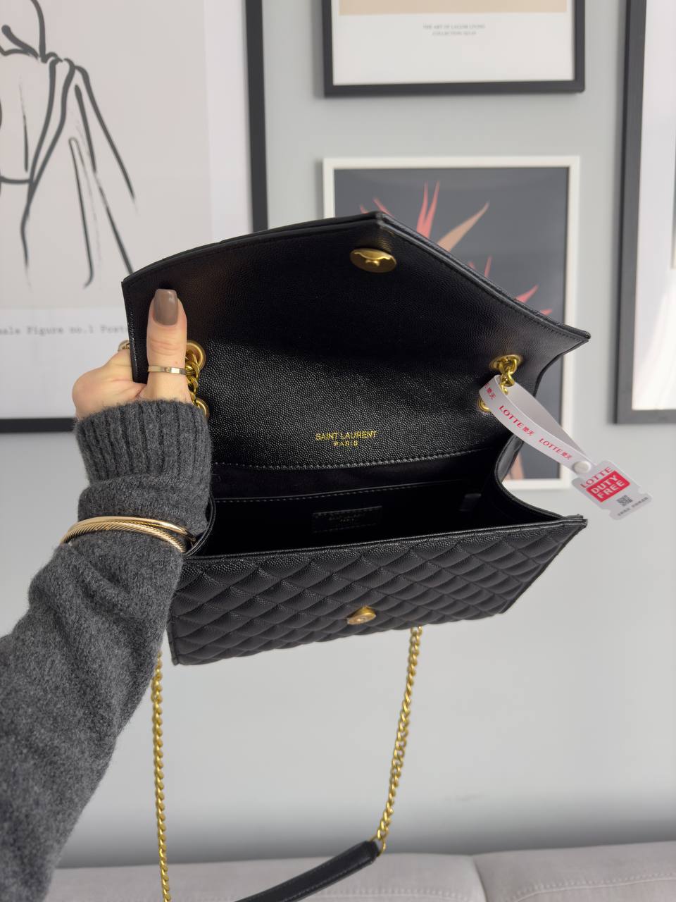 Saint Laurent Envelope Medium In Quilted Leather Gold - 13