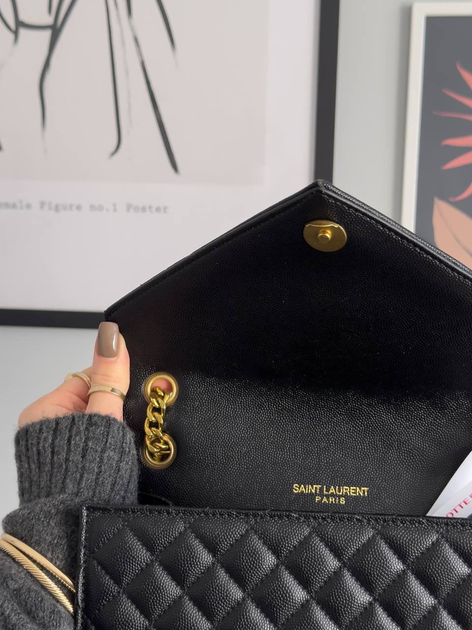 Saint Laurent Envelope Medium In Quilted Leather Gold - 14